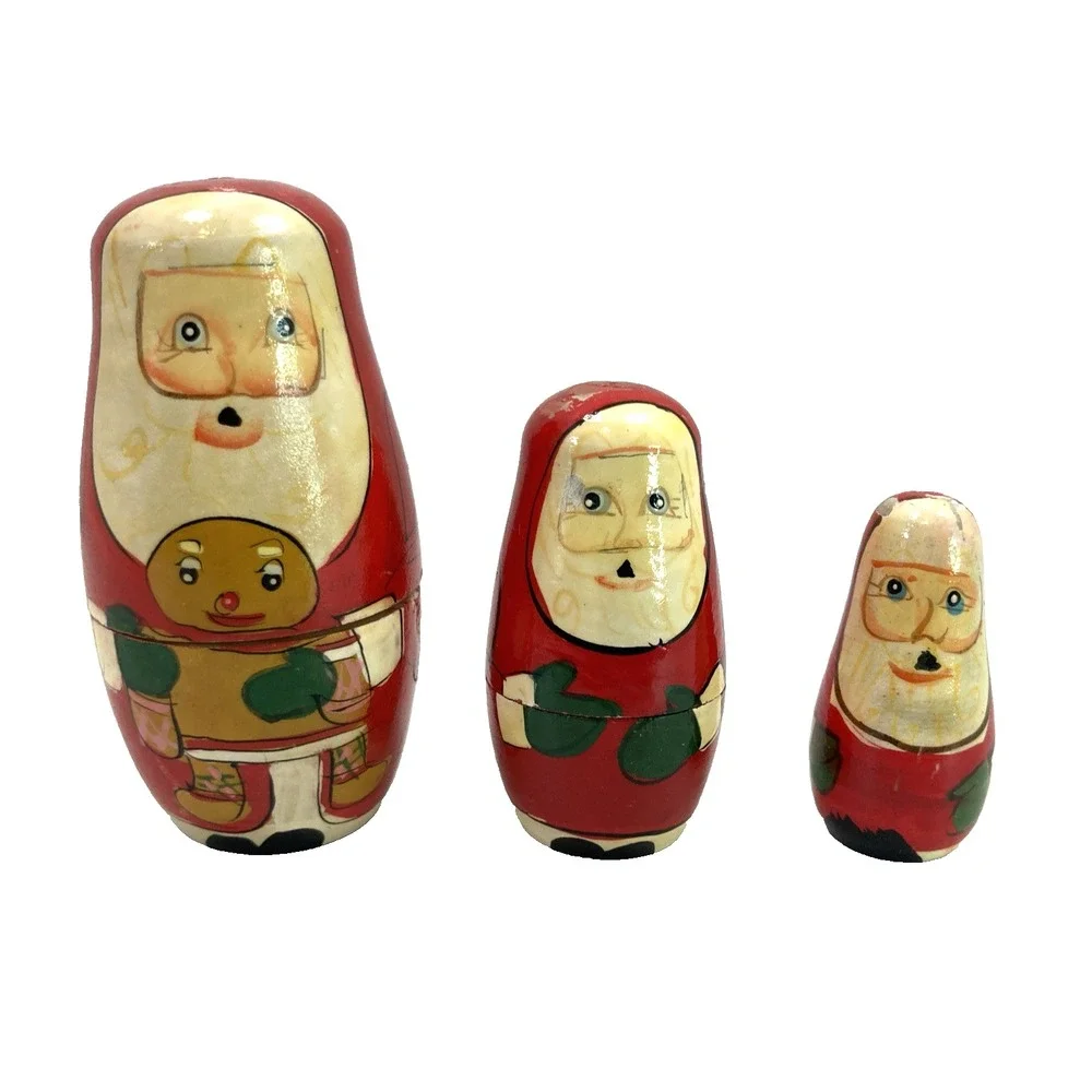 Vintage Santa Family Christmas Nesting Dolls‎ Set of 3 Gingerbread Boy Doll